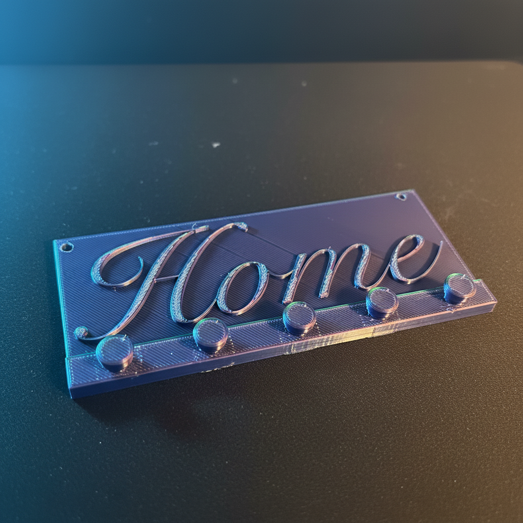 3D printed home key holder with cinematic dramatic lighting