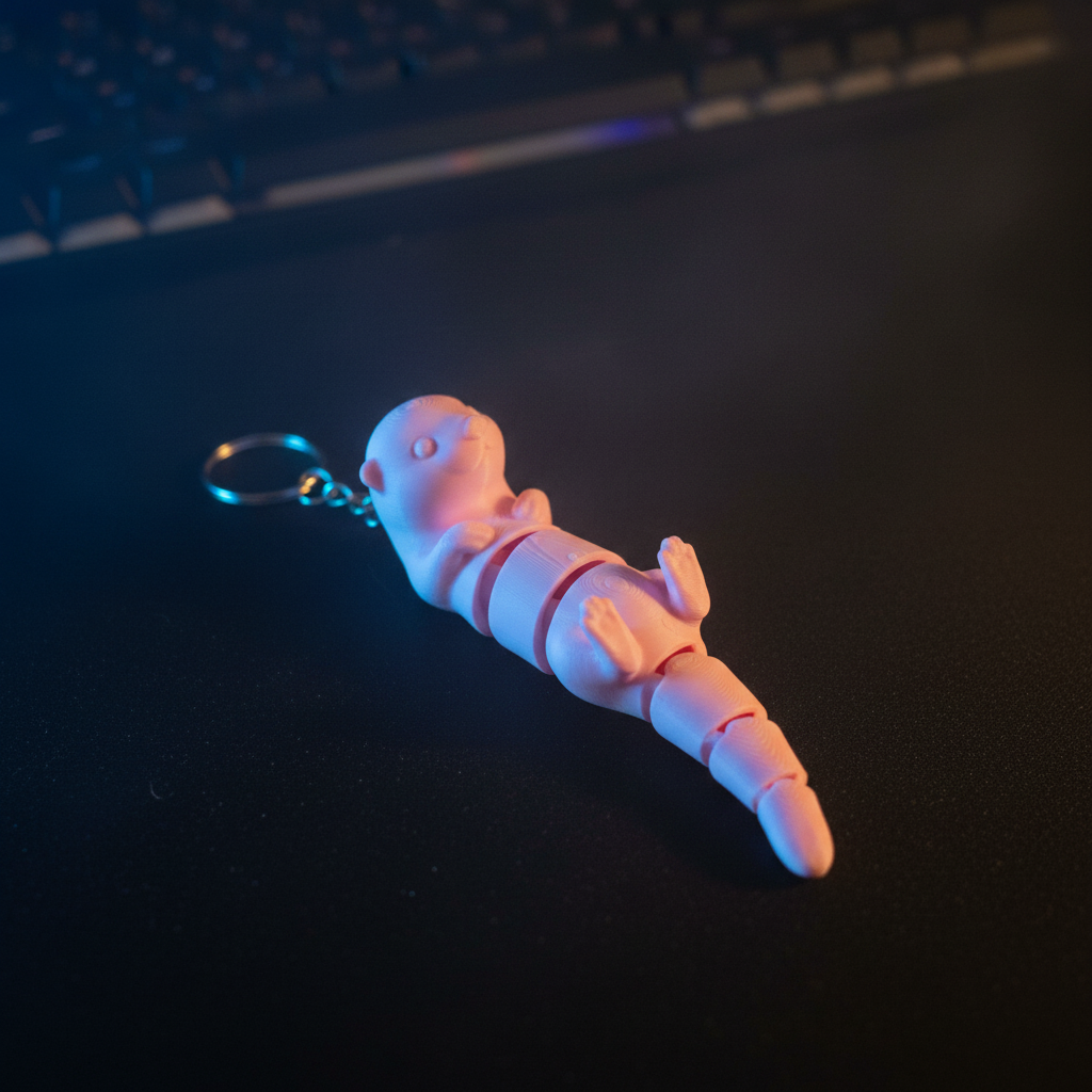 3D printed otter fidget keychain with cinematic dramatic lighting