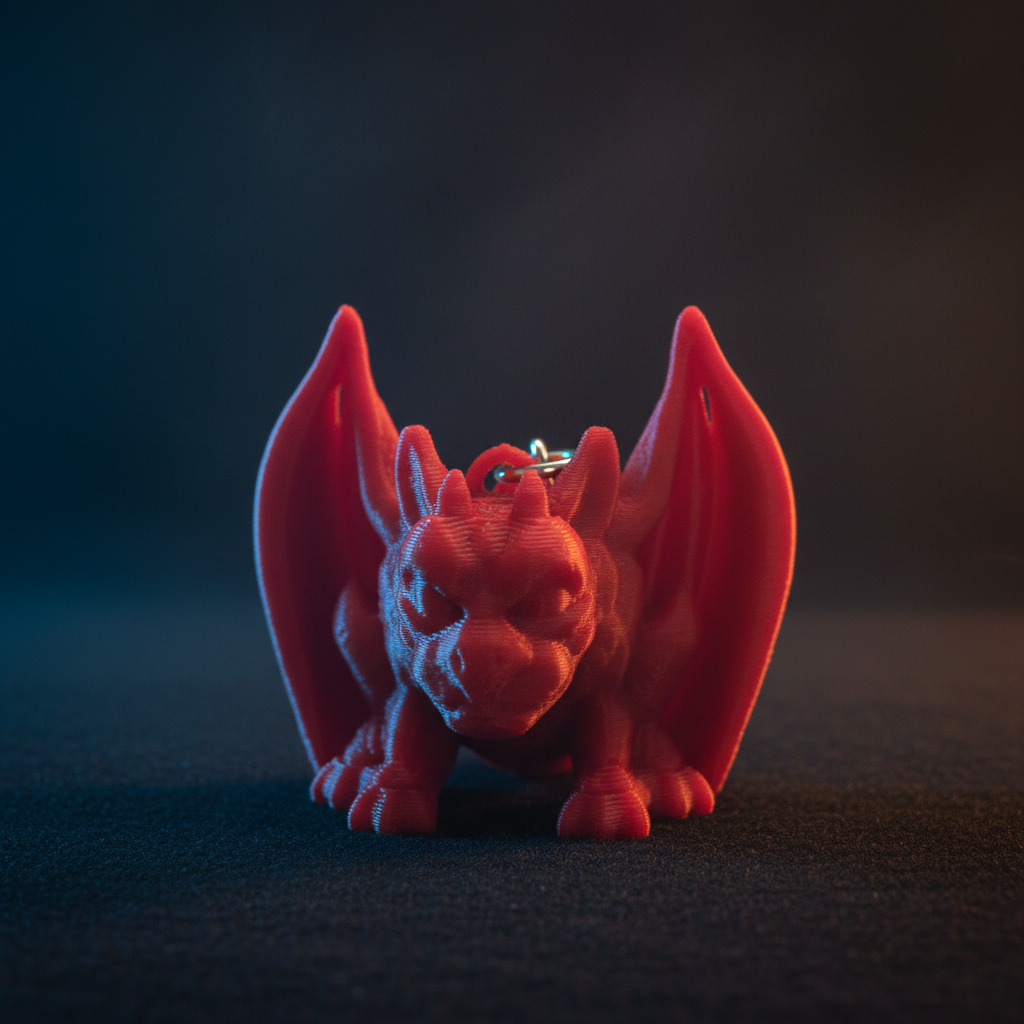 3D printed gargoyle figurine with cinematic dramatic lighting
